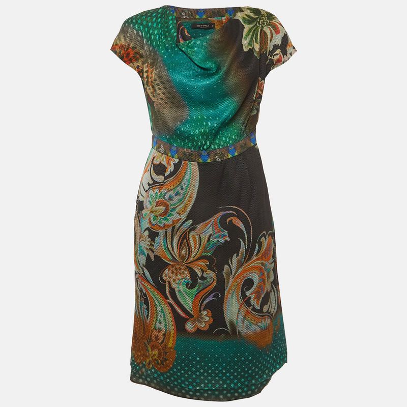 Etro Green Printed Crepe Short Dress M
